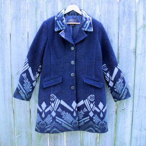 Pendelton wool coat jacket pea navajo blue patern